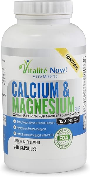 Best Calcium & Magnesium + Vitamin D3 400 IU - Highly Absorbable with Boron - 10 Forms of Calcium + Phosphorus for Bone Strength - All Natural - 240 Capsules - 2 Month Supply! in Pakistan