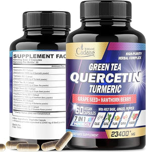 Organic Cadane Quercetin Supplements 23400mg - Body Mangement, Immune System & Joint Support - 7 Premium Ingredients Extract with Green Tea, Grape Seed, Turmeric & More - 60 Superfood Capsules in Pakistan