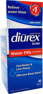 Diurex Ultra Re-Energizing Water Pills - Relieve Water Bloat - Feel Better & Less Heavy - 80 Count