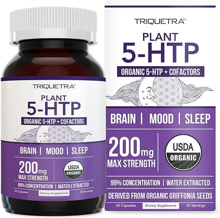 Organic 5-HTP - 200 mg | 99% 5HTP Concentration, Plus Cofactor Vitamin B6 & Lion’s Mane | Water Extracted from Organic Griffonia Seeds | Supports Mood, Cognition & Sleep (60 Capsules | 30 Servings) in Pakistan