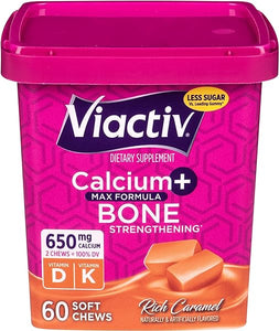 Viactiv Calcium +Vitamin D3 Supplement Soft Chews, Caramel, 60 Chews - Calcium Dietary Supplement for Bone Health in Pakistan