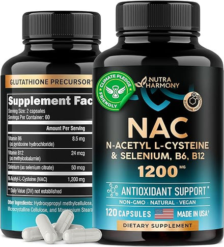 NAC Supplement | Selenium | B6 | B12 - Antioxidant, Immune & Thyroid Support - N Acetyl Cysteine 600 mg per Capsule, 1200 mg per Serving - Made in USA - Non-GMO, Gluten-Free, Vegan - 2 Month Supply in Pakistan