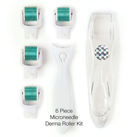Derma Face Roller Microneedle 6 Piece Kit with 4 Replaceable Heads Micro Derma Skin Care Tool