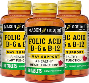 MASON NATURAL Heart Formula B6/B12/Folic Acid Tablets, Dietary Supplement Supports Cardiovascular Health, Red Blood Cell Formation, Metabolic Function, 90 Count (Pack of 3) in Pakistan