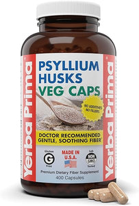 Yerba Prima Psyllium Husks Veg Caps, 400 Capsules (625mg) - Vegan, Non-GMO, Gluten Free, Colon Cleanser, Daily Fiber Supplement for Gut Health & Regularity in Pakistan