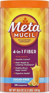 Metamucil, Daily Psyllium Husk Powder Supplement, Sugar-Free Powder, 4-in-1 Fiber for Digestive Health, Orange Flavored Drink, 180 teaspoons in Pakistan