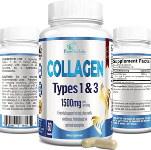 Collagen Types I & III - Collagen Pills, Supports Healthy Hair, Skin, Nails, Joints - Hydrolyzed Collagen Supplement, 60 Capsules in Pakistan