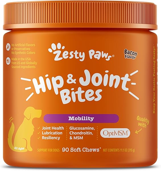 Zesty Paws Mobility Bites Dog Joint Supplement - Hip and Joint Chews for Dogs - Pet Products with Glucosamine, Chondroitin, & MSM + Vitamins C and E for Dog Joint Relief - Bacon – 90 Count in Pakistan in Pakistan