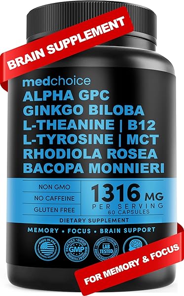 10-in-1 Nootropic Brain Supplements: Memory & Focus Supplement with Ginkgo Biloba, L Theanine, Alpha GPC Choline - 1316mg, 60ct - Stimulant Free, Vegan, Non-GMO - Focus Brain Support (1 pack) in Pakistan