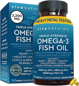 Triple Strength Omega 3 Fish Oil Supplement - 2200mg per Serving, Fatty Acid Supplements with EPA DHA & Omega3 - Re-Esterified Triglyceride for Increased Absorption - 180 Count in Pakistan