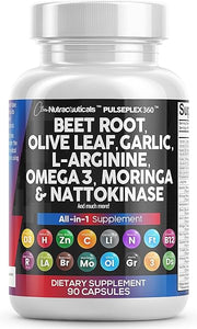 Beet Root Capsules 6000mg Olive Leaf 6000mg Nattokinase 4000 FU Garlic Extract 2000mg L-Arginine 400mg Omega 3 Red Yeast Rice Hibiscus Danshen - Healthy Support Supplement - USA Made in Pakistan