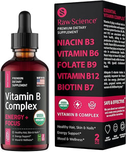Liquid Vitamin B Complex Supplement – Energy Supplements for Women and Men: Vitamins B3, B6, B9 & Folic Acid for Optimal Health - Hair, Skin & Nails Support - Vegan Super B Complex - Made In USA - 2oz in Pakistan