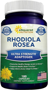 aSquared Nutrition Rhodiola Rosea Supplement 1000mg - 180 Vegan Capsules - Max Strength Rhodiola Root Extract Pills Improve Pure Energy, Brain Function & Stress Relief -Golden Root Herb Powder Tablets in Pakistan