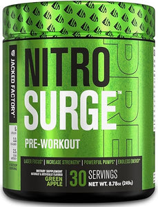 NITROSURGE Pre Workout Supplement - Endless Energy, Instant Strength Gains, Clear Focus, Intense Pumps - Nitric Oxide Booster & Powerful Preworkout Energy Powder - 30 Servings, Green Apple in Pakistan