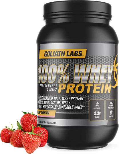 Goliath Labs 100% Whey Protein Powder Isolate/Blend | Fast-Absorbing Workout Supplements for Men and Women | 25g of Pure Protein and 5.5g of BCAAs | 5 lbs, 68 Servings (5 LB, Peanut Butter Chocolate)