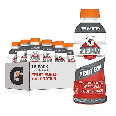 Gatorade Zero With Protein, 10g Whey Protein Isolate, Zero Sugar, Electrolytes, Glacier Cherry, 16.9 Fl Oz, 12 Pack