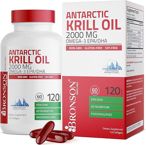 Bronson Antarctic Krill Oil 2000 mg with Omega-3s EPA, DHA, Astaxanthin and Phospholipids 120 Softgels (60 Servings) in Pakistan