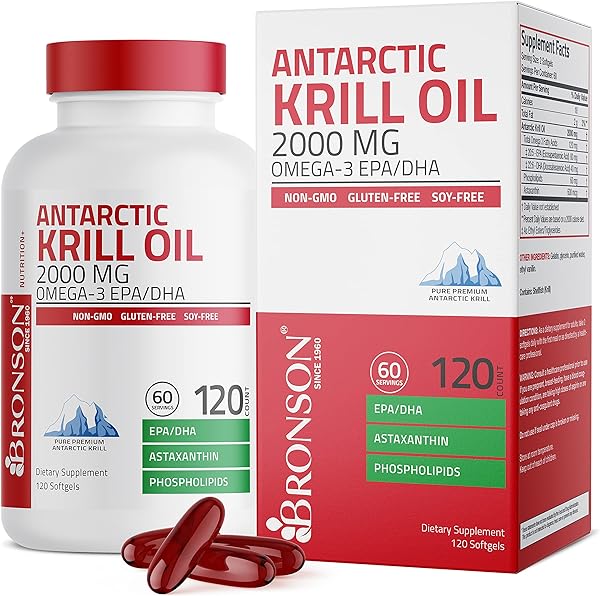 Bronson Antarctic Krill Oil 2000 mg with Omega-3s EPA, DHA, Astaxanthin and Phospholipids 120 Softgels (60 Servings) in Pakistan in Pakistan