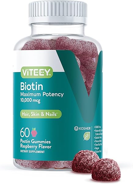 Biotin Gummies 10,000mcg - Highest Potency Vitamin B7 & H for Healthy Hair Growth, Skin & Nails - Dietary Supplement, Vegan, Pectin Gummy - for Adults Teens & Kids -Raspberry Flavor [60 Count-1 Pack] in Pakistan in Pakistan