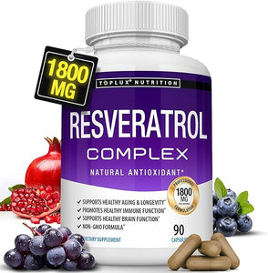 Resveratrol Supplement 1800 mg Antioxidant Complex - Highly Potent Natural Trans-Resveratrol Pills for Healthy Aging, Overall Health Support, Immune System, Brain Function, for Men Women, 90 Capsules in Pakistan