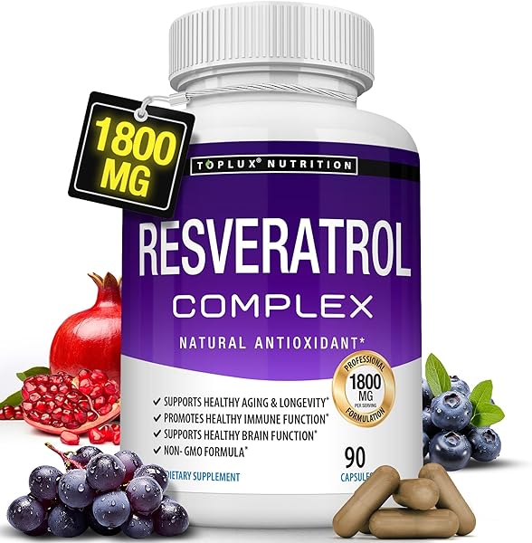 Resveratrol Supplement 1800 mg Antioxidant Complex - Highly Potent Natural Trans-Resveratrol Pills for Healthy Aging, Overall Health Support, Immune System, Brain Function, for Men Women, 90 Capsules in Pakistan in Pakistan