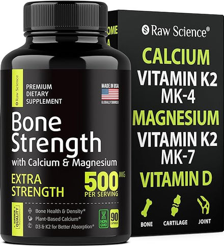 Calcium Magnesium Supplement, Bone Strength Supplements, Сalcium with Vitamin D & K2, Plant Based Calcium Pills for Women and Men, Magnesium + Calcium Supplement 500MG Per Serving, 90 Vegan Capsules in Pakistan