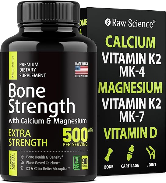 Calcium Magnesium Supplement, Bone Strength Supplements, Сalcium with Vitamin D & K2, Plant Based Calcium Pills for Women and Men, Magnesium + Calcium Supplement 500MG Per Serving, 90 Vegan Capsules in Pakistan