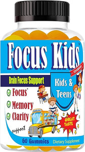 Focus Kids Gummies for Kids Brain Focus Support Chewable Attention & Focus Brain Booster Formula Memory & Concentration Brain Gummies Kid Focus DHA Omega 3 6 9 Study Task 60ct in Pakistan