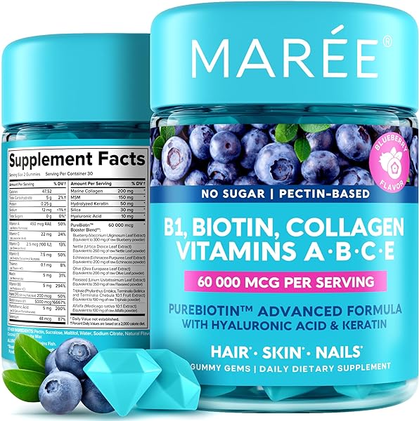 MAREE Vitamin B1 Thiamine & B7 Biotin Gummies - A E D C Vitamins Complex with Keratin, Collagen, Hyaluronic & Pantothenic Acid for Skin, Nails & Hair in Pakistan in Pakistan