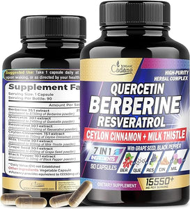 7in1 Pure Berberine Capsules 15550mg - Concentrated with Quercetin, Resveratrol, Grape Seed & More - Supplement for Heart, Body, Digestive & Immune - 90 Capsules for 3 Months in Pakistan