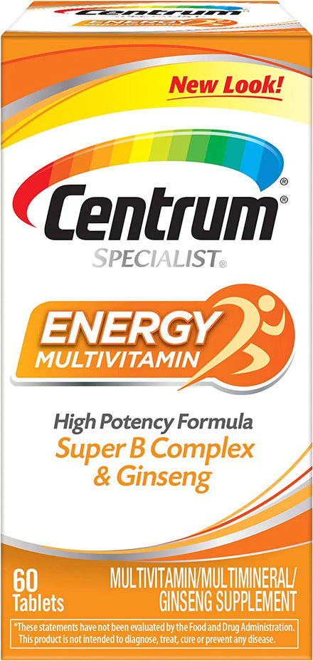 Centrum Specialist Energy Adult (60 Count) Multivitamin / Multimineral Supplement Tablet,Vitamin D3, C, B-Vitamins and Ginseng