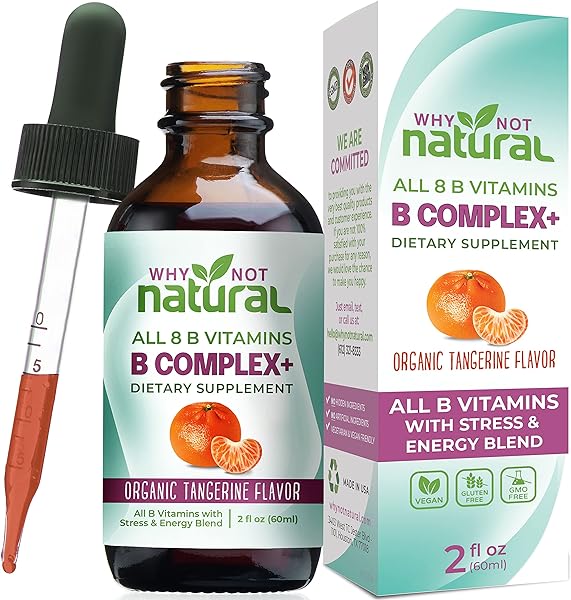 Why Not Natural Vitamin B Complex Liquid Drops - Organic Supplement for Women - Vegan and Sublingual Forms of B1 B2 B3 B5 B6 Biotin Folate and Choline - Plus Blend for Stress and Energy in Pakistan in Pakistan