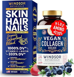 Vegan Collagen Supplements - Plant-Based Collagen Pills for Women and Men - Hair Skin Nails and Joints Collagen Builder Vitamins with Vitamin C and Biotin - 30 Non-GMO Collagen Booster Tablets in Pakistan