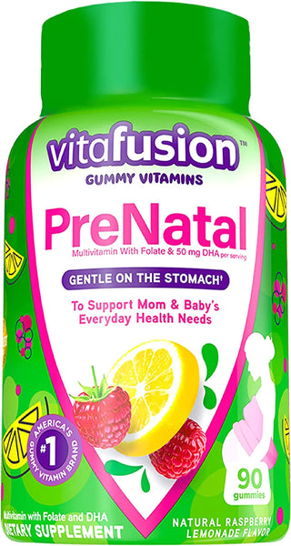 vitafusion PreNatal Gummy Vitamins, Raspberry Lemonade Flavored, Pregnancy Vitamins for Women, With Folate and DHA, America’s Number 1 Gummy Vitamin Brand, 45 Day Supply, 90 Count in Pakistan