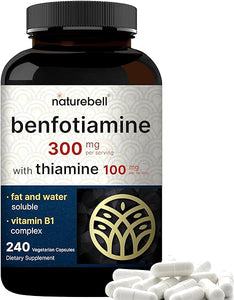 NatureBell Benfotiamine 300mg with Thiamine 100mg Per Serving | 240 Veggie Capsules – Essential Vitamin B1 Benfotiamine Supplement – Vegetarian Friendly in Pakistan