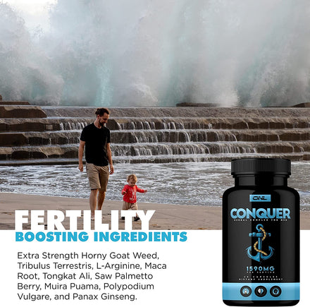 Conquer Premium Fertility Supplement for Men - Support Sperm Count, Motility, Volume - All Natural Energy Booster - Healthy Herbal Complex - 1 Month Supply