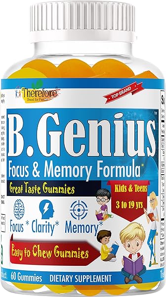B.Genius Brain Booster Supplement & Memory Support Vitamins for Kids & Teens, Support Brain Focus, Memory, Learning, Accuracy with Omega 3, EPA/DHA Tasty 60 Chewable Gummies in Pakistan