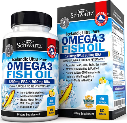 Omega 3 Fish Oil Supplement EPA & DHA Lemon Flavor - Immune & Heart Support Fatty Acids Pills