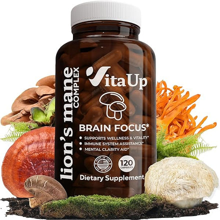 Lions Mane Supplement Capsules - USA Made Mushroom Supplement Capsules 1330mg - Lion's Mane Mushroom Complex - Brain Supplement for Memory & Focus - 120 Count in Pakistan