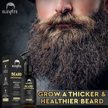 Elevate Beard Growth Oil 5% Minoxidil Hair Growth Serum with Biotin & Caffeine – Grow a Stronger Thicker Fuller Beard Faster – Natural Facial Hair Treatment for Grooming Thickening and Volume 2 Fl Oz 60mL