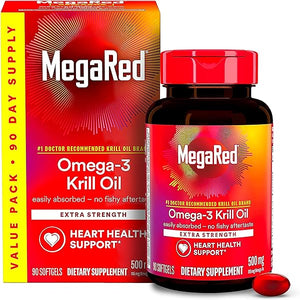 MegaRed Antarctic Krill Oil 500mg Omega 3 Fatty Acid Supplement, Extra Strength EPA & DHA Softgels (90cnt box), Antioxidant Astaxanthin, Heart Health Supplement With No Fish Oil Aftertaste in Pakistan