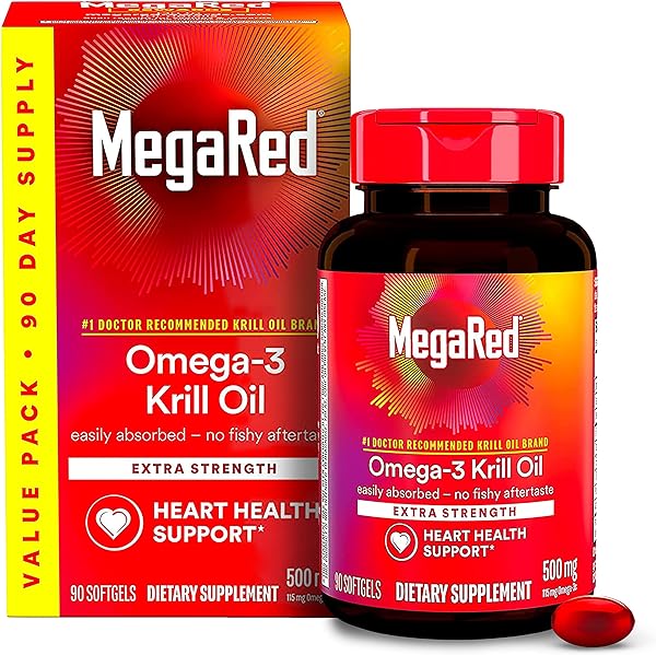 MegaRed Antarctic Krill Oil 500mg Omega 3 Fatty Acid Supplement, Extra Strength EPA & DHA Softgels (90cnt box), Antioxidant Astaxanthin, Heart Health Supplement With No Fish Oil Aftertaste in Pakistan in Pakistan