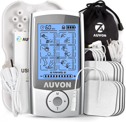 AUVON Rechargeable TENS Unit Muscle Stimulator Machine Pain Relief Electrode Pads