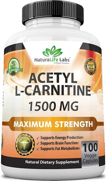Acetyl L-Carnitine 1,500 mg High Potency Supports Natural Energy Production, Supports Memory/Focus - 100 Veggie Capsules in Pakistan