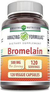 Amazing Formulas Bromelain 500mg 2400 GDU, 120 Veggie Capsules | Non-GMO | Gluten Free | Made in USA | Ideal for Vegetarians (1 Pack) in Pakistan