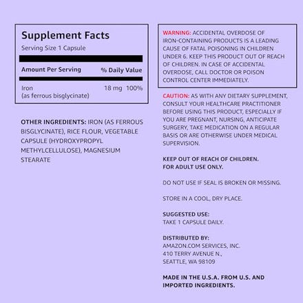 Amazon Elements Iron 18mg Capsules, Supports Red Blood Cell Production Supplement in Pakistan
