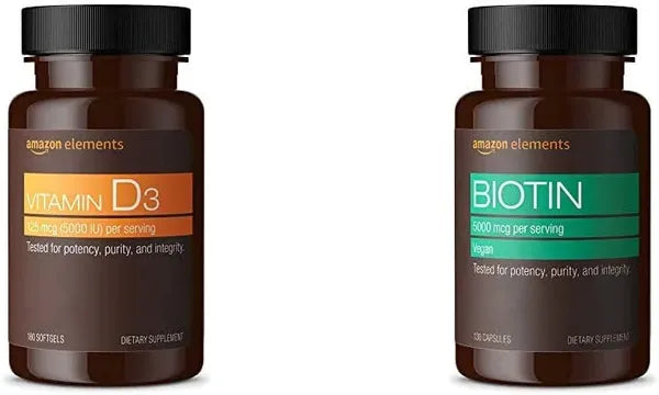 Amazon Elements Vitamin D3, 5000 IU, 180 Softgels, 6 month supply (Packaging may vary), Supports Strong Bones and Immune Health
