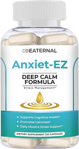 Anxiet-EZ | Stress, Mood, & Calmness Support with Ashwagandha, Rhodiola, Lemon Balm, Vitamin B, L-Theanine, Chamomile, GABA, St. John's Wort | Natural, Vegan Formula with Mood Support | 60ct in Pakistan