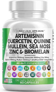 Artemisinin 2500mg Quercetin 1000mg Zinc 100mg Mullein Quinine Supplement with Sea Moss Bromelain Ashwagandha Root Nettle Leaf Bladderwrack Burdock Root Monolaurin Colostrum Rutin - Immune Support USA in Pakistan