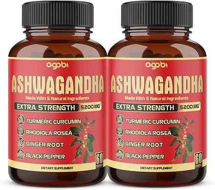 Ashwagandha Capsules - High Concentrated Equivalent to 5200 mg Dry Herbs - 5in1 Formula Ashwagandha, Turmeric, Rhodiola Rosea, Ginger, Black Pepper - 4 Month Supply in Pakistan